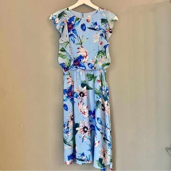 H&M Mama Baby Blue Sleeveless Chiffon Floral Nursing Dress - Picture 1 of 16
